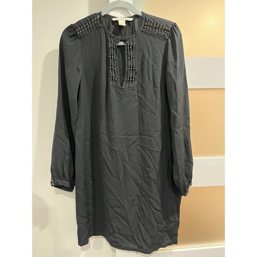 Diane Von Furstenberg Black Silk Embellished Tunic‎ Dress Size 8